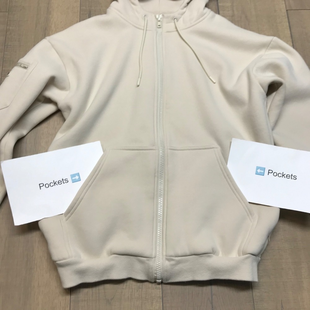 Comfrt Airplane Mode Hoodie Womens Size M Beige Travel Full Zip Bone Cream Cozy - Picture 10 of 15